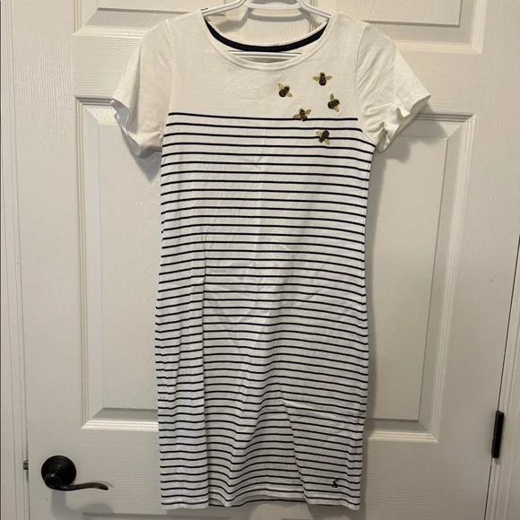 Joules White and Navy Dress with Embroidery Bees - Picture 1 of 9